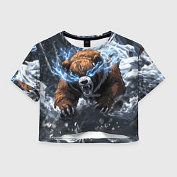 Футболка 3D укороченная женская Медведь в молниях и облаках, цвет: 3D-принт