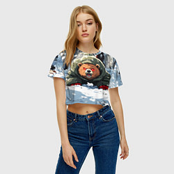 Футболка 3D укороченная женская Злой медведь с красными глазами, цвет: 3D-принт — фото 2