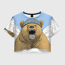 Футболка 3D укороченная женская Злой орущий медведь, цвет: 3D-принт