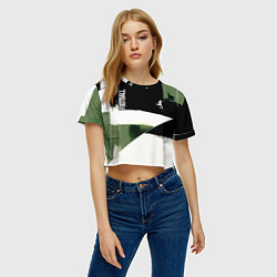 Футболка 3D укороченная женская Футбол на фоне брызг красок, цвет: 3D-принт — фото 2