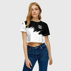 Футболка 3D укороченная женская Barcelona черно белые краски, цвет: 3D-принт — фото 2