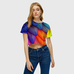 Футболка 3D укороченная женская Радужные перья попугая, цвет: 3D-принт — фото 2