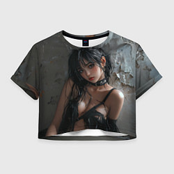 Футболка 3D укороченная женская Азиатская брюнетка в рваном белье, цвет: 3D-принт
