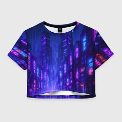 Футболка 3D укороченная женская Одинокий город неона, цвет: 3D-принт