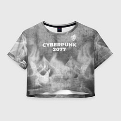Футболка 3D укороченная женская Cyberpunk 2077 - grey gradient посередине, цвет: 3D-принт