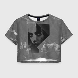 Футболка 3D укороченная женская Девушка на фоне гличей, цвет: 3D-принт