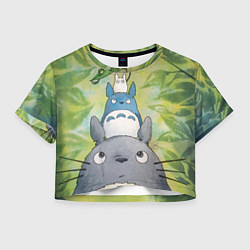 Футболка 3D укороченная женская Тоторо в лесу акварель, цвет: 3D-принт