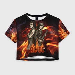 Футболка 3D укороченная женская ACDC на фоне огня, цвет: 3D-принт