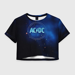 Футболка 3D укороченная женская ACDC логотип на синем фоне, цвет: 3D-принт