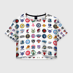 Футболка 3D укороченная женская Команды НБА на белом фоне, цвет: 3D-принт