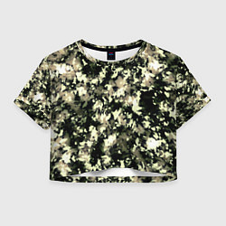 Футболка 3D укороченная женская Пятнистый чёрно-бежевый, цвет: 3D-принт