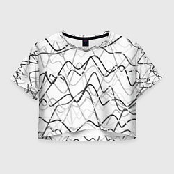 Футболка 3D укороченная женская Белый с серыми волнистыми полосами, цвет: 3D-принт