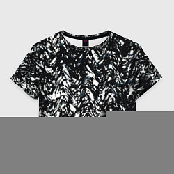 Футболка 3D укороченная женская Искажённый пёстрый чёрно-белый, цвет: 3D-принт