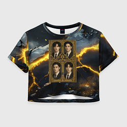 Футболка 3D укороченная женская Astro в золотой рамке, цвет: 3D-принт