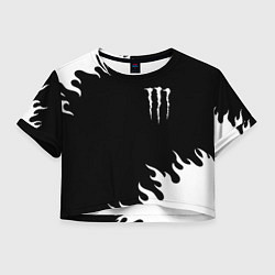 Футболка 3D укороченная женская Monster energy белый огонь, цвет: 3D-принт
