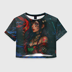 Футболка 3D укороченная женская Девушка с маской киберпанк, цвет: 3D-принт