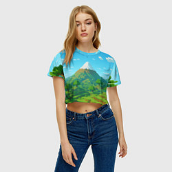 Футболка 3D укороченная женская Пейзаж Minecraft с горой со снежной шапкой, цвет: 3D-принт — фото 2