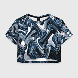 Футболка 3D укороченная женская Тёмно-синий искажённая абстракция, цвет: 3D-принт