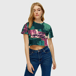 Футболка 3D укороченная женская Дрифтующий спорткар, цвет: 3D-принт — фото 2