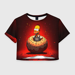 Футболка 3D укороченная женская Гомер в пончике, цвет: 3D-принт