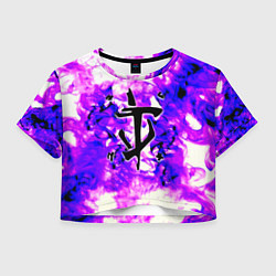 Футболка 3D укороченная женская Doom неоновый огонь лого, цвет: 3D-принт