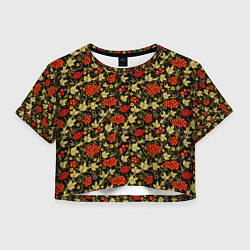 Футболка 3D укороченная женская Традиционный русский узор, цвет: 3D-принт