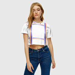 Футболка 3D укороченная женская Neon white orange light blue, цвет: 3D-принт — фото 2
