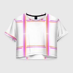 Футболка 3D укороченная женская Neon white orange pink, цвет: 3D-принт