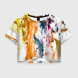 Футболка 3D укороченная женская Разноцветные мазки кисти на палитре художника, цвет: 3D-принт