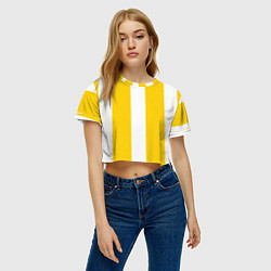 Футболка 3D укороченная женская Color yellow white line, цвет: 3D-принт — фото 2