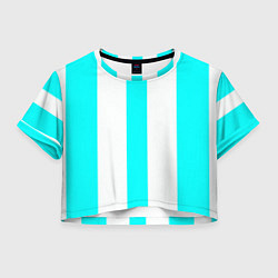 Футболка 3D укороченная женская Color light blue white lines, цвет: 3D-принт