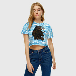 Футболка 3D укороченная женская Волк с красными глазами ВМФ, цвет: 3D-принт — фото 2