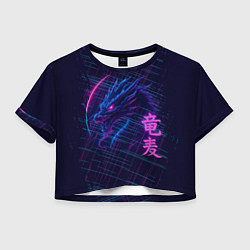 Футболка 3D укороченная женская Неоновый дракон - арт, цвет: 3D-принт