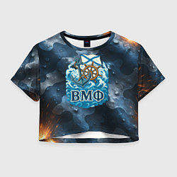 Футболка 3D укороченная женская Штурвал и якорь ВМФ, цвет: 3D-принт