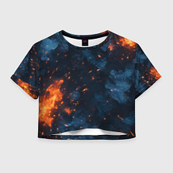 Футболка 3D укороченная женская Синий камуфляж с искрами, цвет: 3D-принт