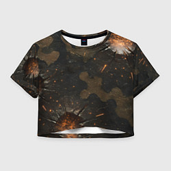 Футболка 3D укороченная женская Камуфляж со следами от пуль, цвет: 3D-принт