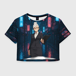 Футболка 3D укороченная женская Dandadan Seiko в городе с планшетом, цвет: 3D-принт