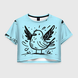 Футболка 3D укороченная женская Чайка в стиле скетча, цвет: 3D-принт