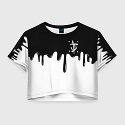 Футболка 3D укороченная женская Doom logo жидкие краски, цвет: 3D-принт