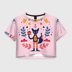 Футболка 3D укороченная женская Лиса с пирогом стилизованная, цвет: 3D-принт