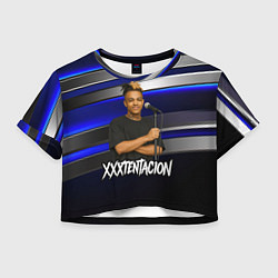 Футболка 3D укороченная женская XXXTentacion с микрофоном довольный, цвет: 3D-принт