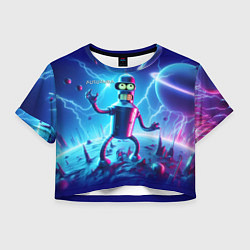 Футболка 3D укороченная женская Bender on neon planet - ai art fantasy, цвет: 3D-принт