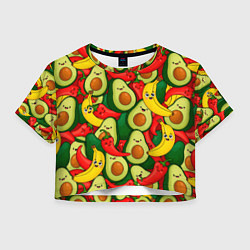 Женский топ Авокадо, бананы, перцы чили улыбаются - паттерн фр