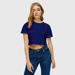 Футболка 3D укороченная женская Color blue red stripes, цвет: 3D-принт — фото 2