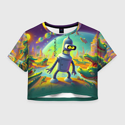 Футболка 3D укороченная женская Робот-сгибальщик Бендер на планете крокодилов - не, цвет: 3D-принт
