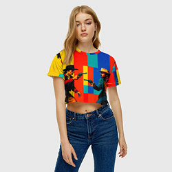 Футболка 3D укороченная женская Перестрелка ковбоев поп-арт, цвет: 3D-принт — фото 2