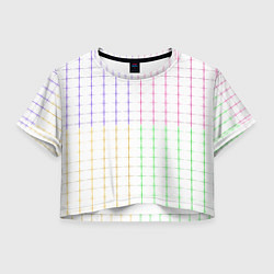 Футболка 3D укороченная женская Color white multicolored stripes, цвет: 3D-принт