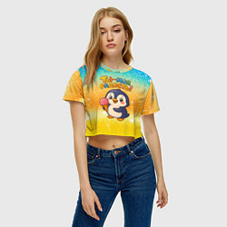 Футболка 3D укороченная женская Ты моя радость - пингвин с мороженым, цвет: 3D-принт — фото 2