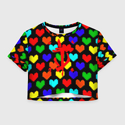 Футболка 3D укороченная женская Doom love pixel pattern, цвет: 3D-принт