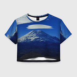 Футболка 3D укороченная женская Эльбрус с облаками, цвет: 3D-принт